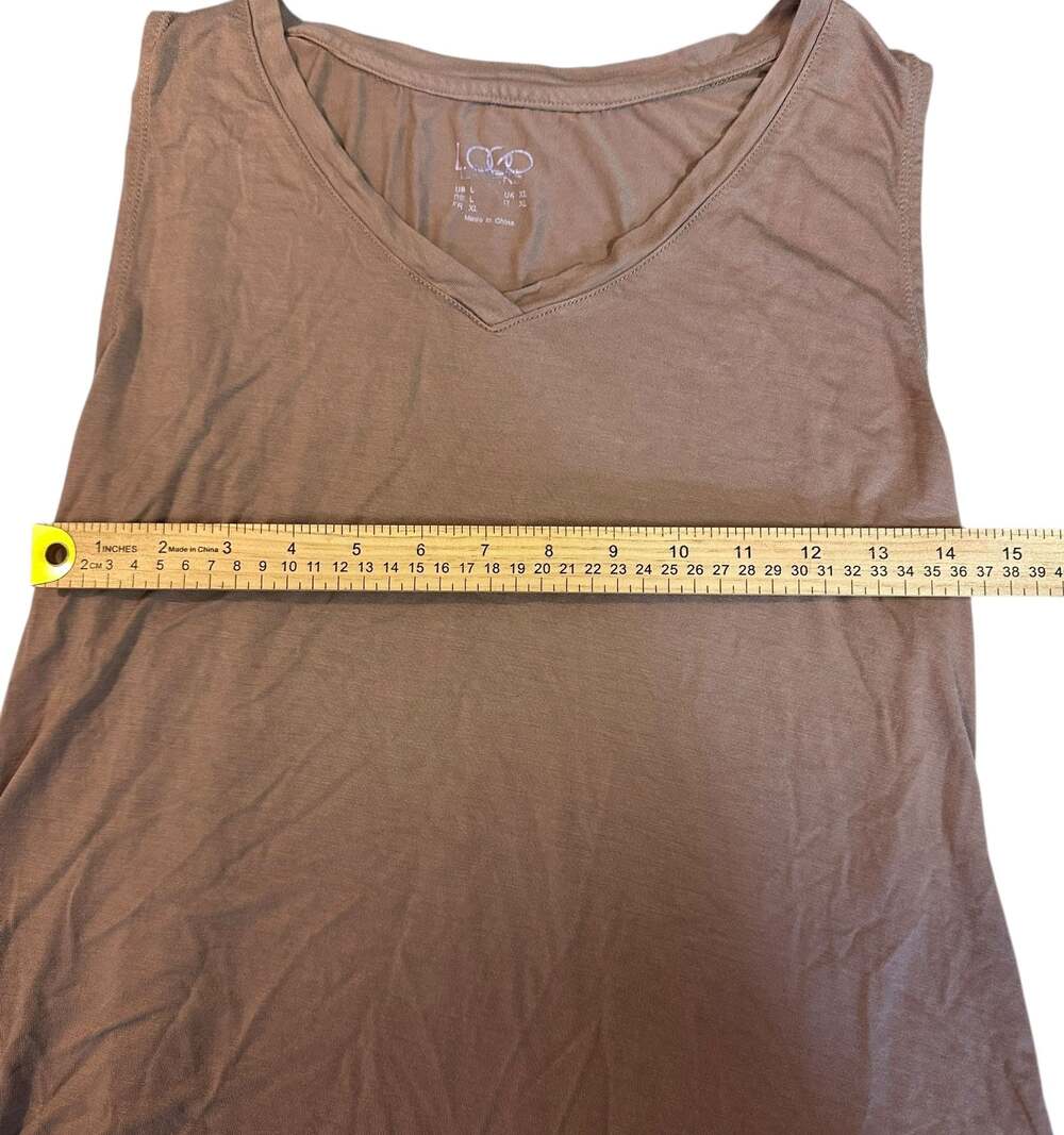 LOGO Lori Goldstein Taupe Sleeveless Tunic dress , Large Ruffle Hem V Neck - Picture 5 of 5